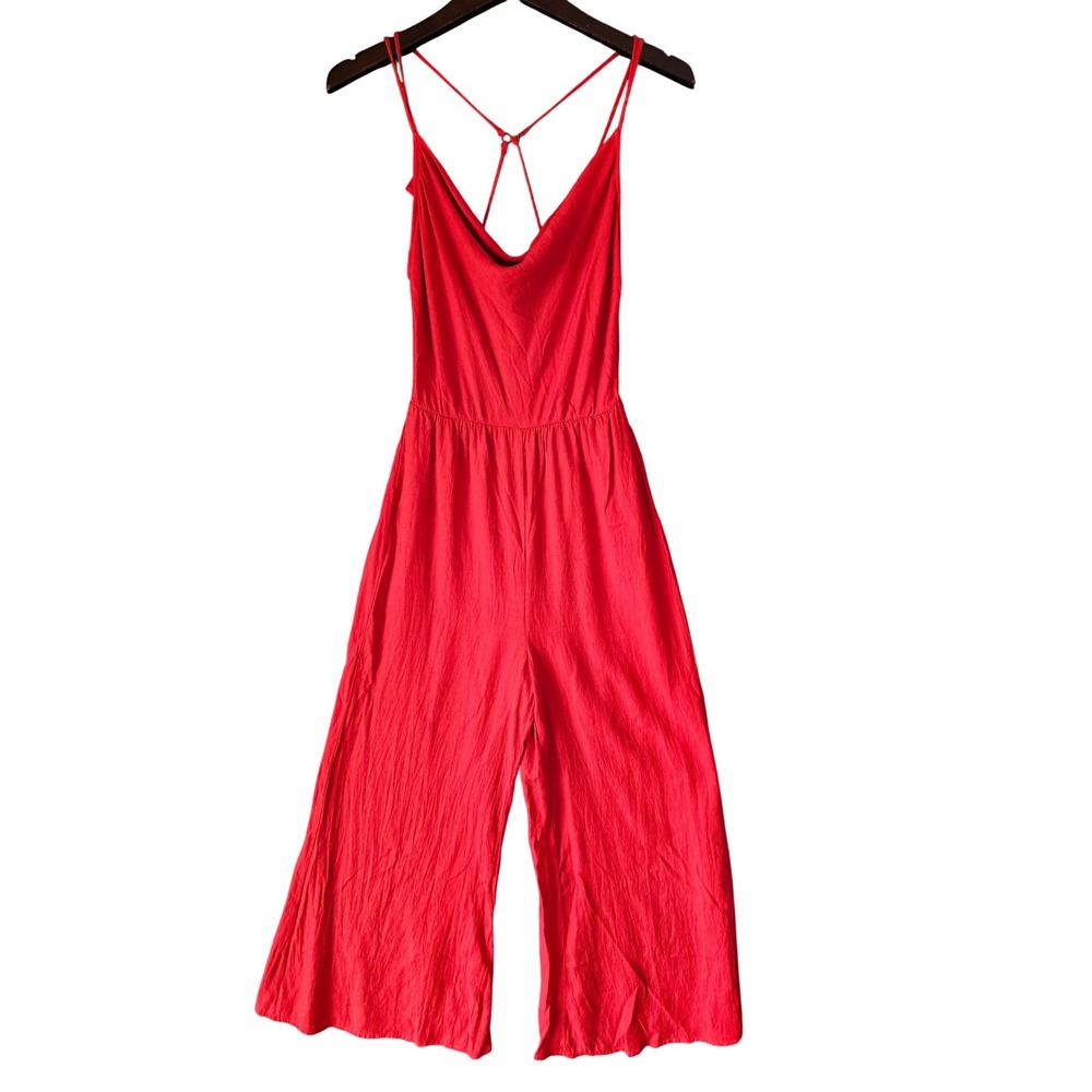 Nikki's Beach House Red Cowl Neck Strappy Back Wide Leg Jumpsuit XS
